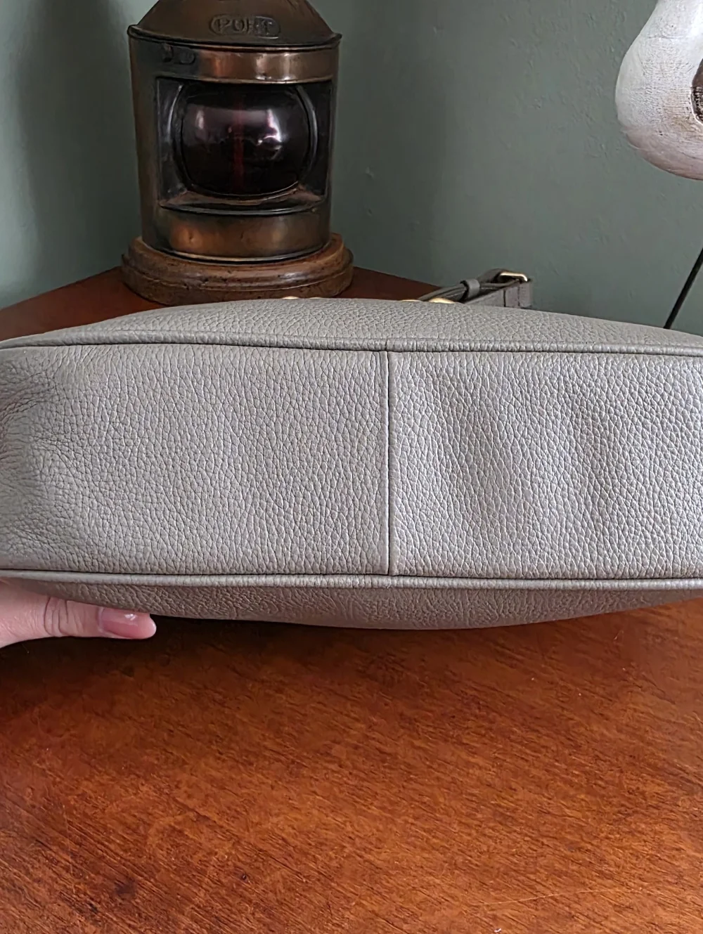 Sam Edelman Loraine Horsebit Taupe Pebbled Leather Camera Crossbody Bag